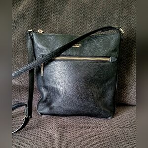 Kate Spade Black Pebbled Leather Crossbody Bag Purse with front Zip Pocket